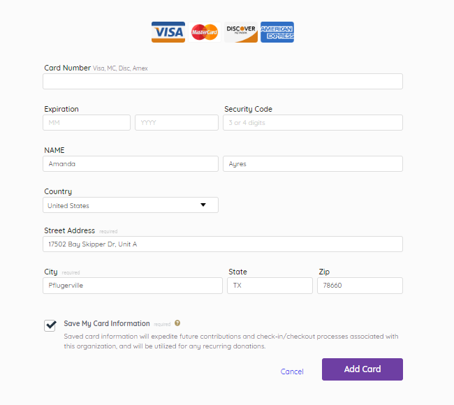 A screenshot of a credit card registration formDescription automatically generated