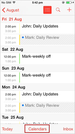 Native calendar app on iOS