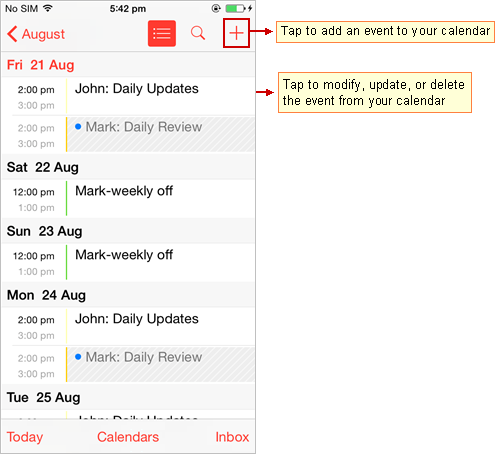 Native calendar app on iOS