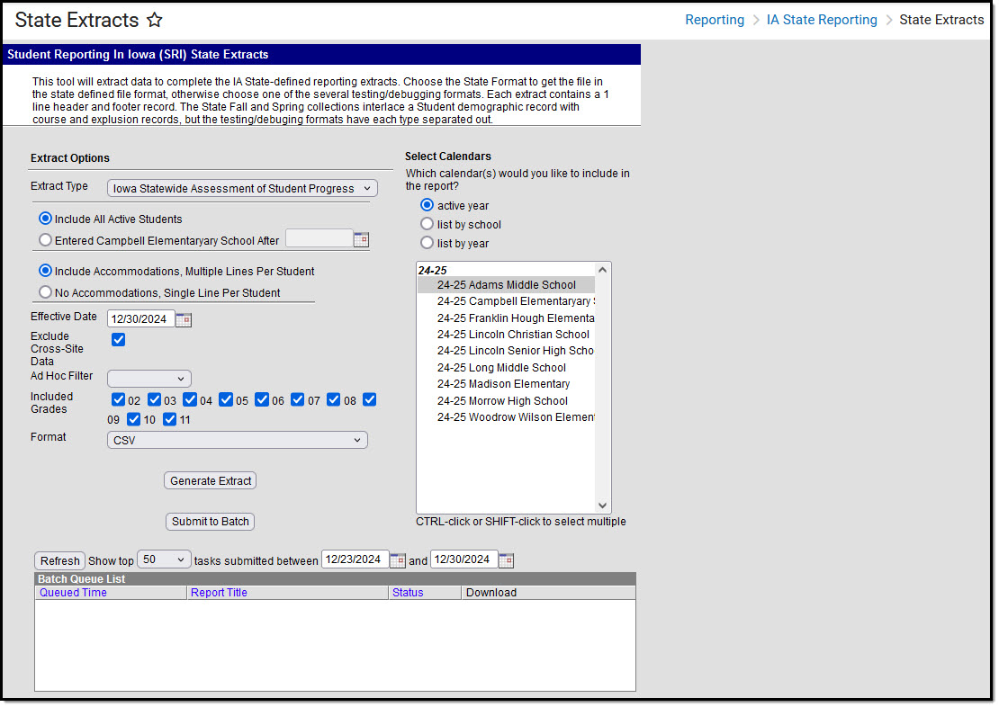 Screenshot of ISASP extract editor on the Iowa State Extract tool.