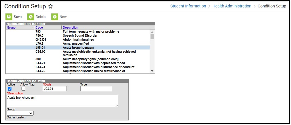 Screenshot of the Condition Setup tool.