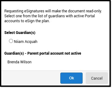 Screenshot of the Request eSignature Dialog.