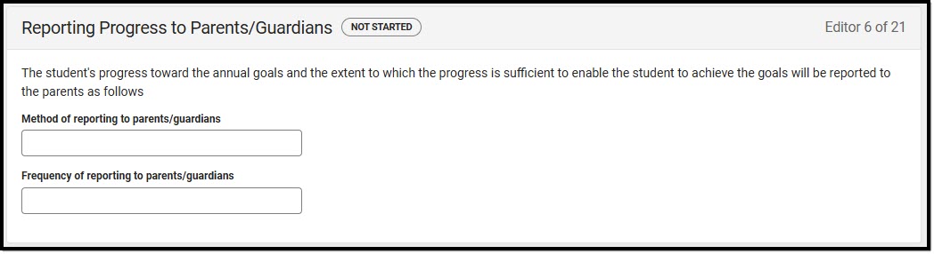 Screenshot of the Reporting Progress to Parents/Guardians Editor.