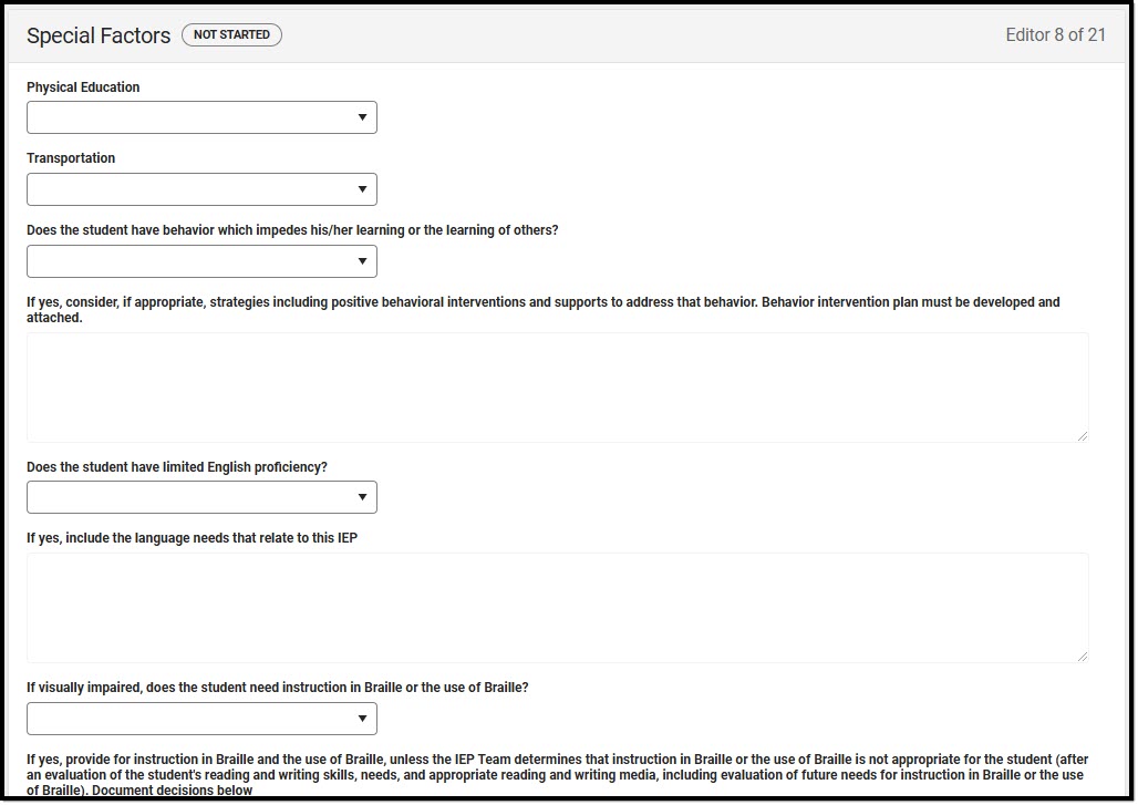 Screenshot of the Special Factors Editor.