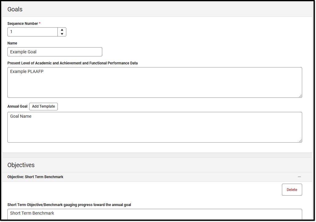 Screenshot of the Goals and Objectives Detail Screen.