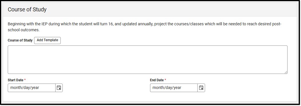 Screenshot of the Course of Study Detail Screen.