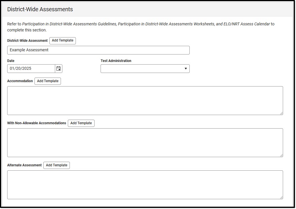 Screenshot of the District-Wide Assessments Detail Screen,