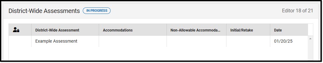 Screenshot of the District-Wide Assessments List Screen.