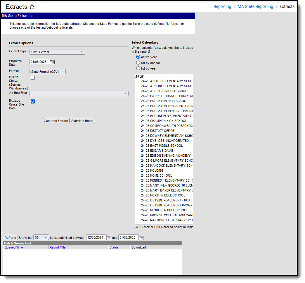 Screenshot of SIMS Extract Report Editor.