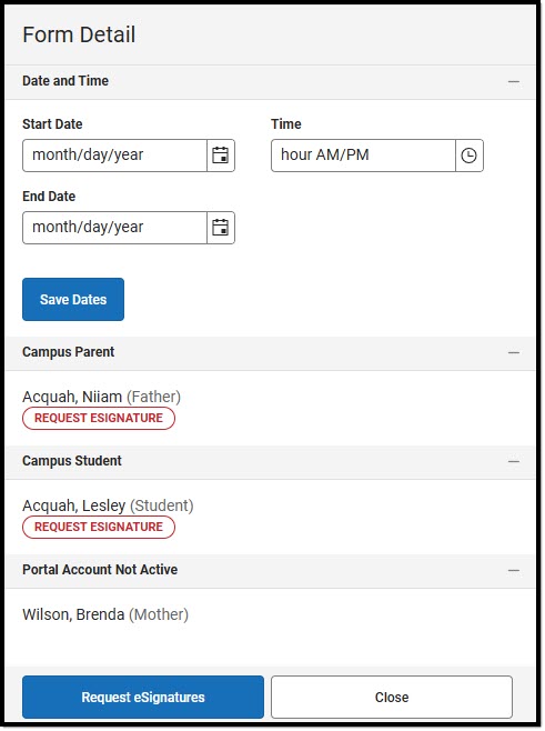 Screenshot of Review Participants side panel.