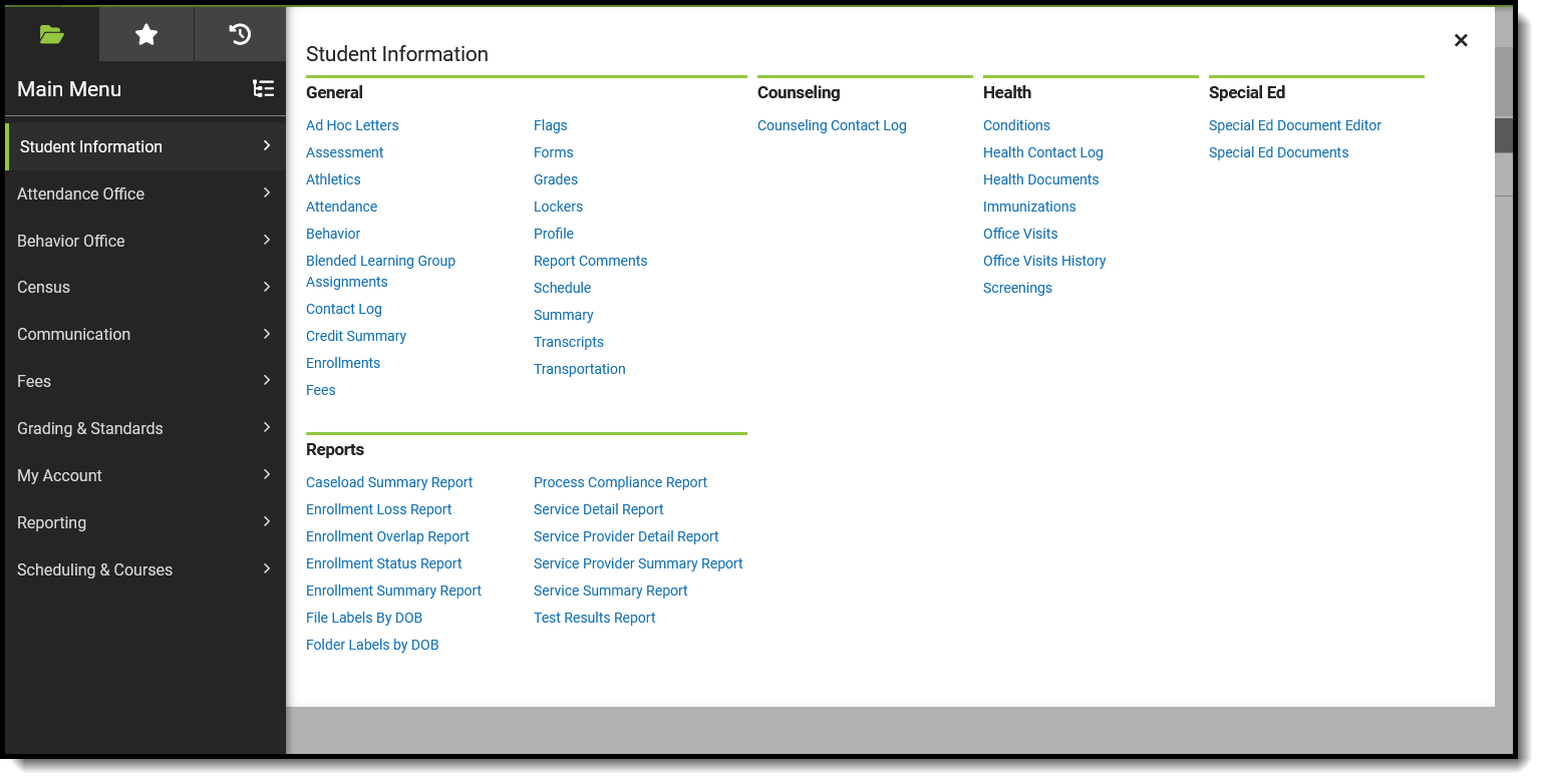 Screenshot of suggested Student Information tool rights for principals. 