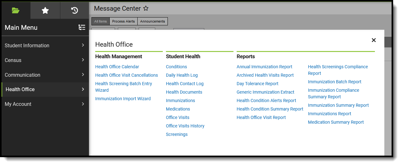 Screenshot of the suggested Health Office access for Health Office Administrators