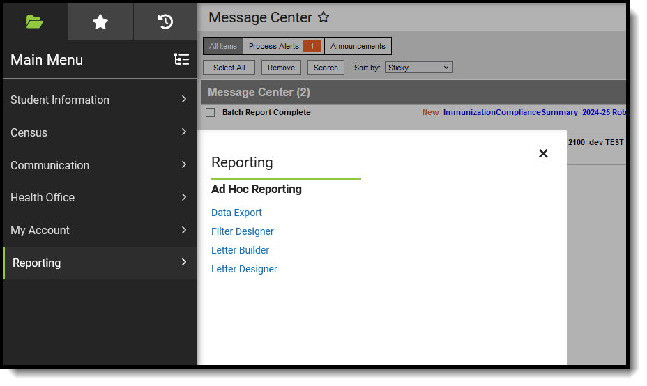 Screenshot of the suggested Reporting tool rights for Health Office Administrators