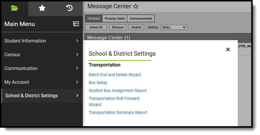 Screenshot of suggested Schoolg & Districts ools for Transportation users