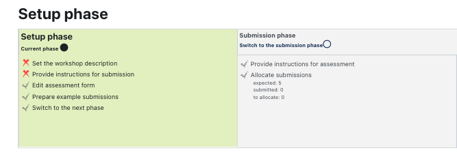 image shows how to switch between setup and submission phase