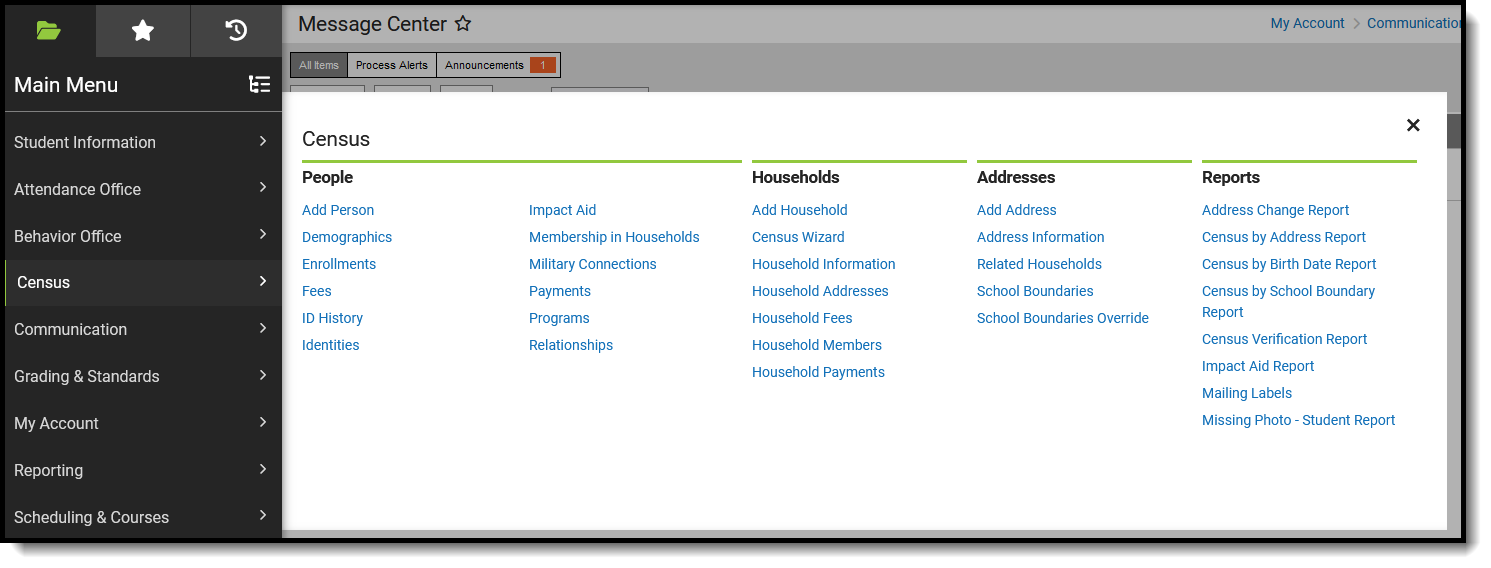 Screenshot of suggested Census tools for Counselors. 