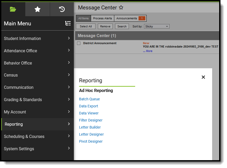 Screenshot of suggested Reporting tool rights for Counselors. 