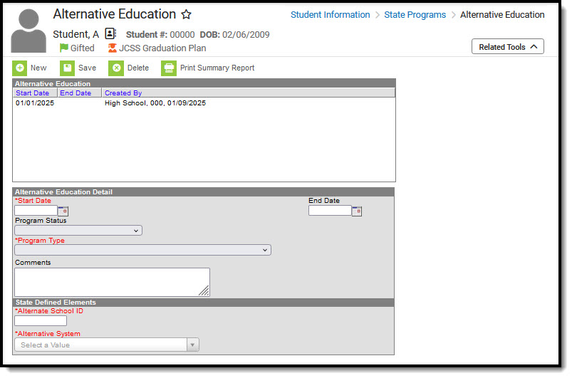 Screenshot of the Alternative Education Editor