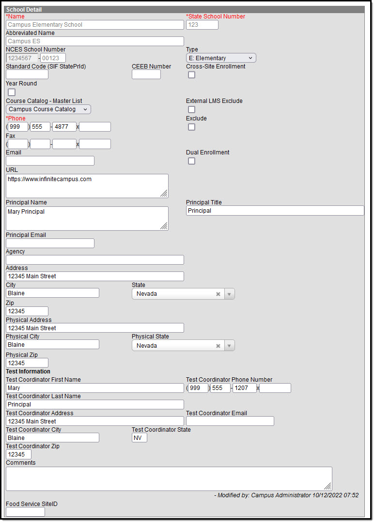 Screenshot of the Nevada School Detail Editor.