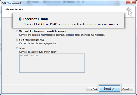 IMAP email account in Outlook 2010 Internet E-mail option | Skyconnect