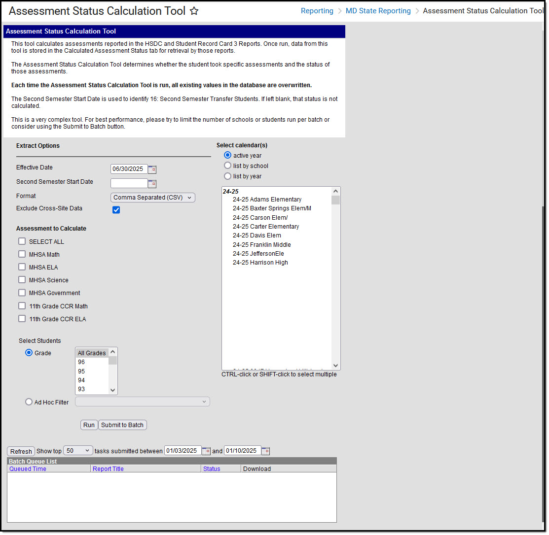 Image of the Assessment Status Calculator Tool editor.