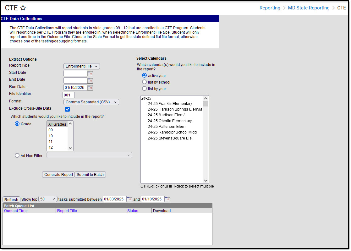 Image of the CTE Data Collections Editor.