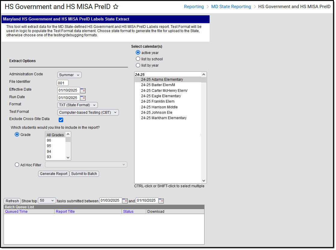 Image of the HS Government and HS MISA PreID Extract Editor.