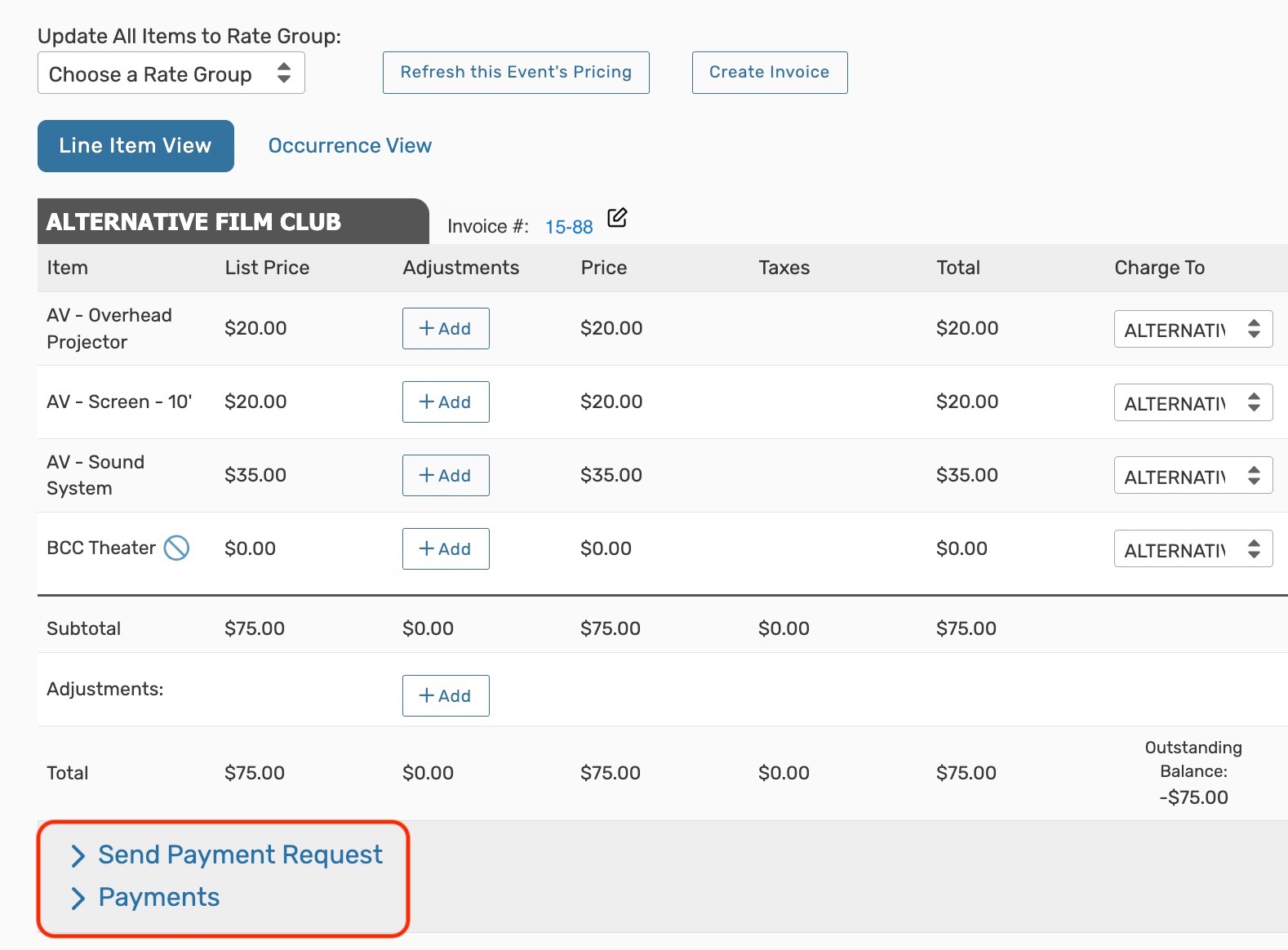 send payment request and payments sections