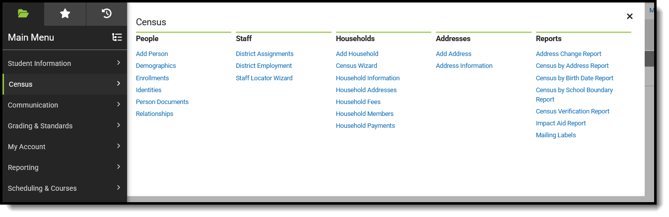 Screenshot of suggested Census tool rights for registrars