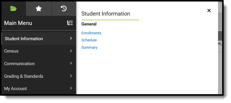 Screenshot of suggested Student Information tools for schedulers. 