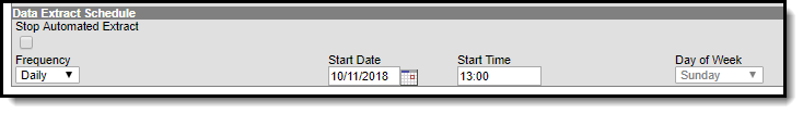 Screenshot of the data extract schedule