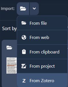 Import menu showing Zotero highlighted