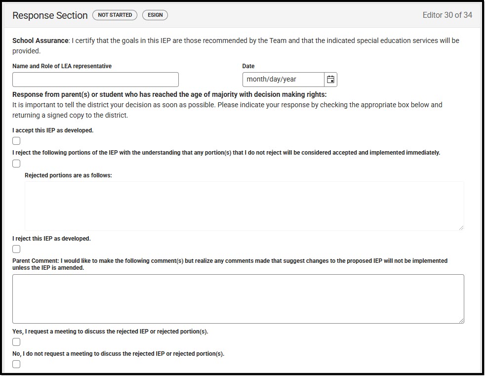 Screenshot of the Response Section Editor.