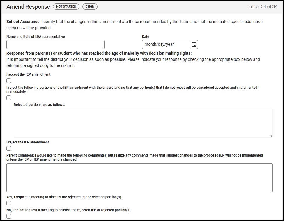 Screenshot of the Amend Response Editor.