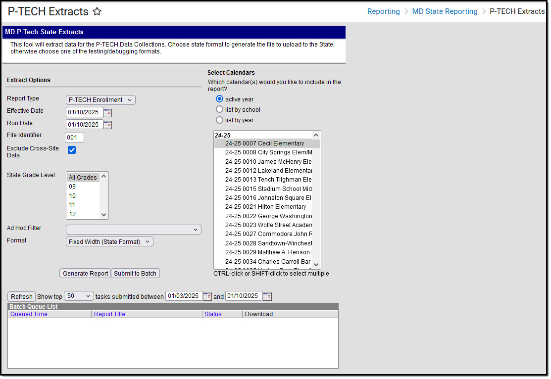 Image of the P-Tech Enrollment File Editor.