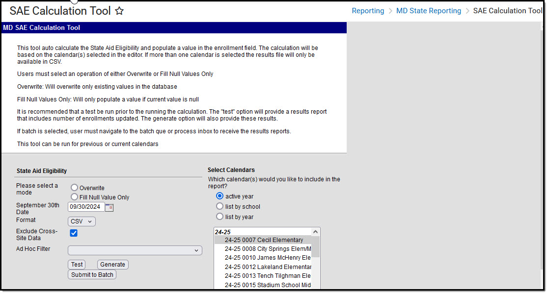 Image of the SAE Calculation Tool Editor.