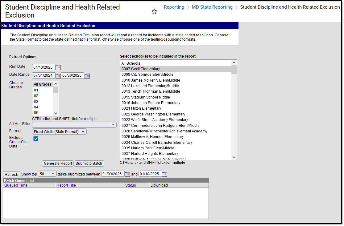 Image of the Student Discipline and Health Related Exclusion Editor.