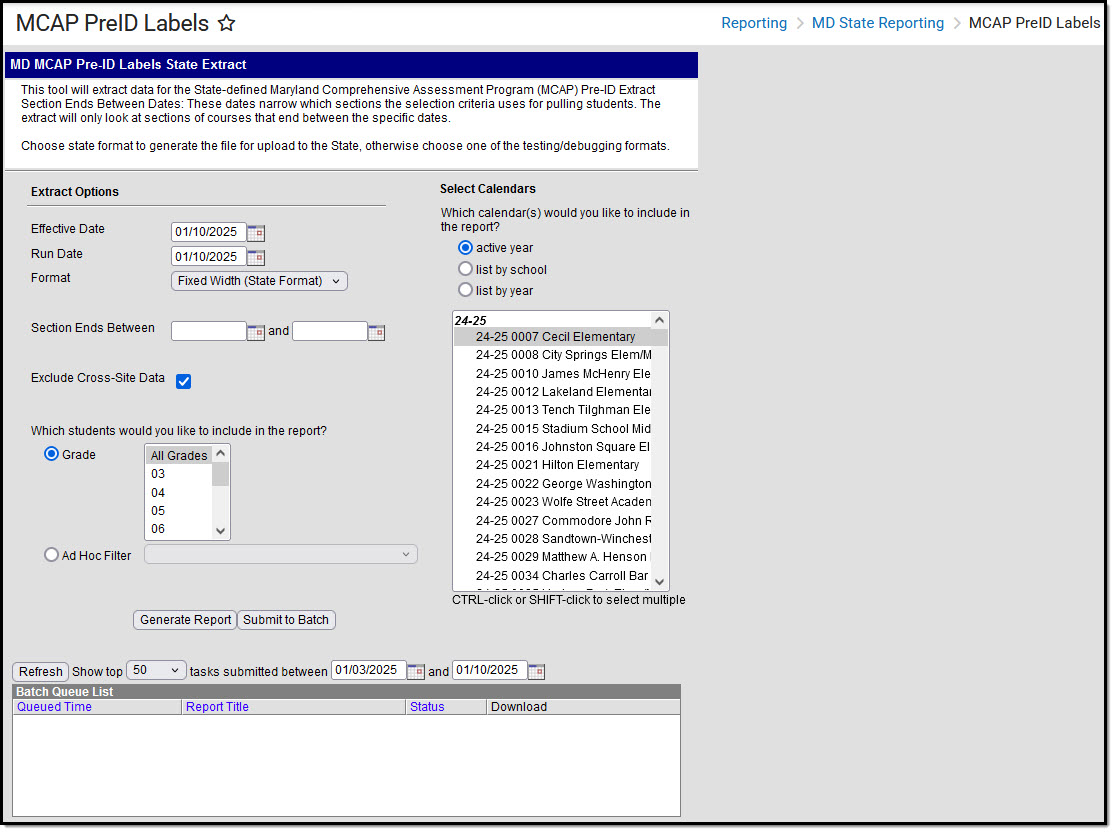 Image of the MCAP PreID Labels State Extract Editor.