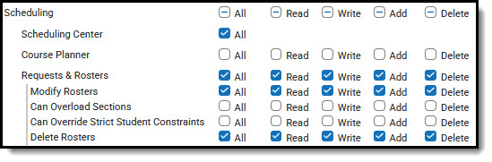 Screenshot of Requests & Rosters tool rights.