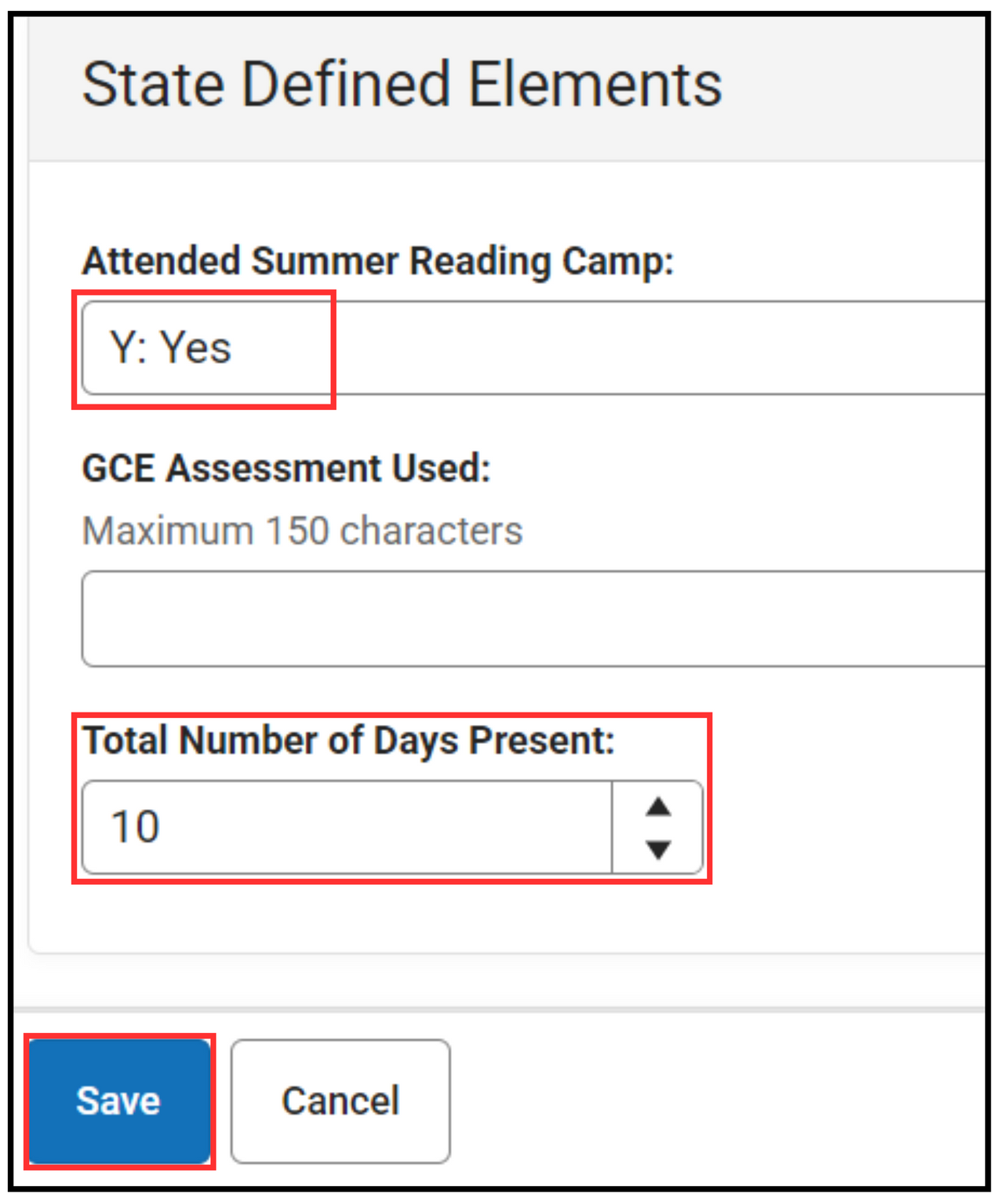 RtA Summer Reading Camp attendance entry