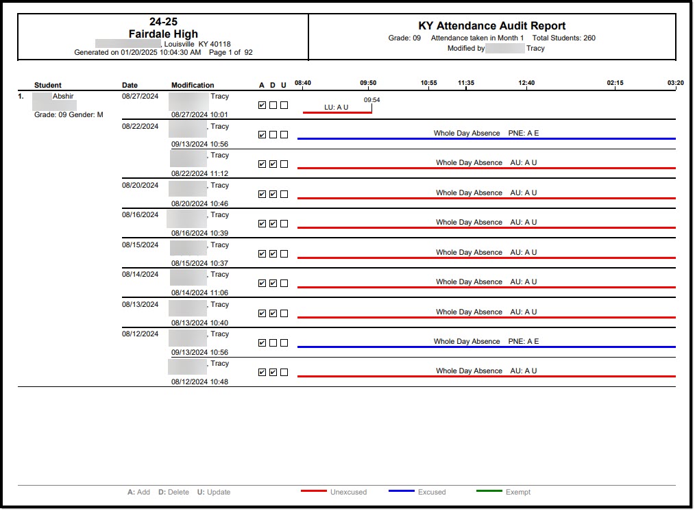 Screenshot of the Audit Attendance Report Example.