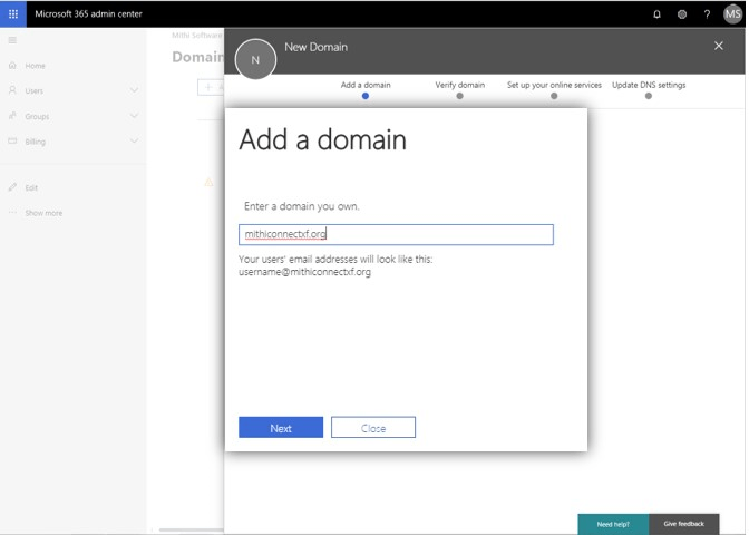 Create domain on O365 and SkyConnect