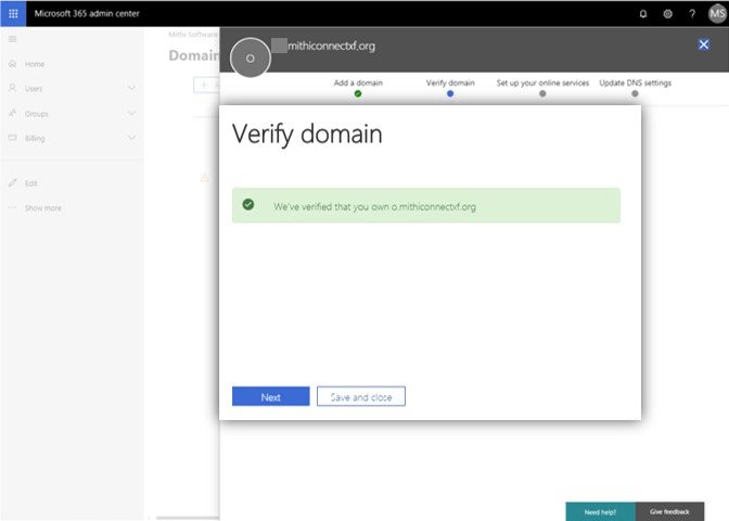 Verify domain on O365 and SkyConnect