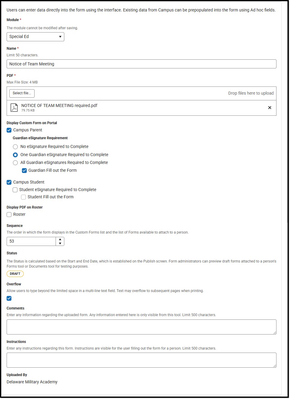 Image showing where PDF files are uploaded for a form