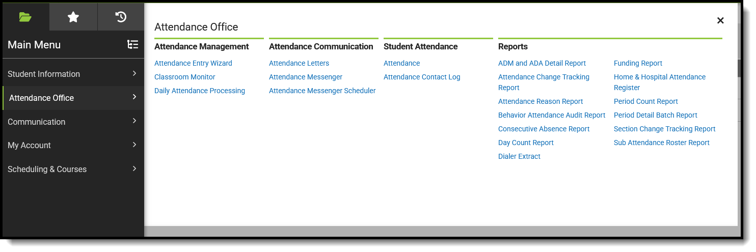 Screenshot of suggested Attendance Office tools for Attendance Clerks