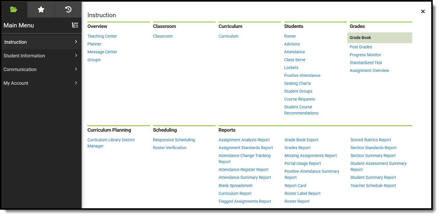 Screenshot of suggested Instruction tools for teachers. 