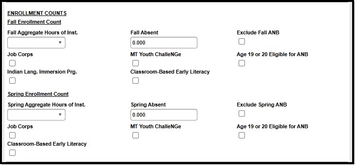 Screenshot of the Enrollment Counts section of the Enrollments tool.