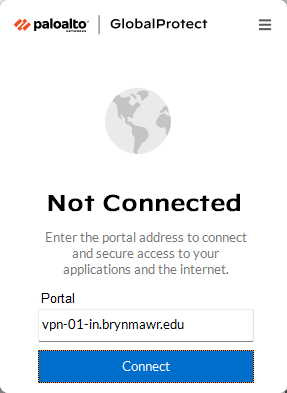 screenshot of the global protect interface with the portal url entered