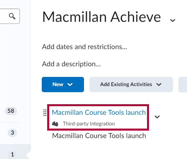 Identifies the Macmillian Course Tools launch link.