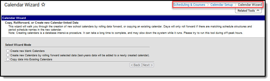 Screenshot of Calendar Wizard tool.